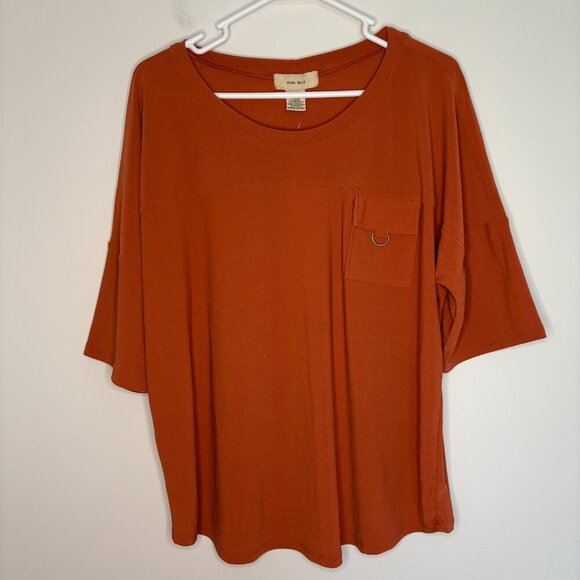 DIANA BELLE NEW Short Sleeve Top Womens XL Pocket Detail Orange - Picture 3 of 7